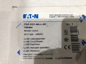 NEW Eaton circuit breaker FAZ-D2/1-NA-L-SP 489  1 pole 2-amp d curve 195484 - Picture 1 of 3
