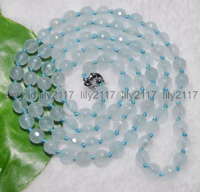 Collares de cuentas redondas de piedras preciosas de aguamarina azul brasileña facetadas de 8 mm 24" Foto 1 de 4