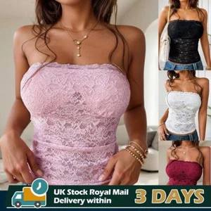 UK Women Sexy Bandeau Tops Lace Boobtube Slim Strapless Vest Beach Party T-Shirt - Picture 1 of 25