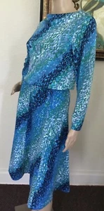 60’s Vintage Multi Color Blue Hippie Long Sleeve Blouse Midi Skirt Set - Picture 1 of 6