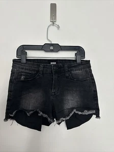 Hudson Girls Denim Jean Shorts Size 14 Stretch Distressed Cutoff Frayed Black - Picture 1 of 8