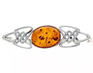 925 Sterling Silver & Baltic Amber Celtic Classic Brooch - 4024 - Picture 1 of 7