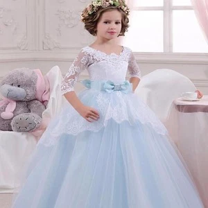 New Lace Flower Girl Dress Cute Bow First Holy Communion Dresses - Picture 1 of 6