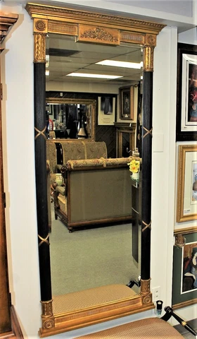 Carvers Guild Fluted Sheraton Black Gold Beveled Floor Mirror, Retail $4,425 Cover