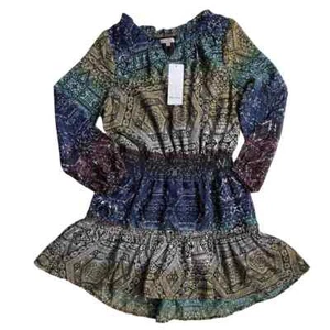 NWT ELLA MOSS Chiffon Printed Dress Black Multi Boho Batik Chiffon Girls size 10 - Picture 1 of 7