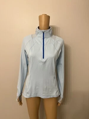 LULULEMON 1/4 Zip Pullover Shirt Mesh Detail Thumbholes Pckts Light Blue Size 6 - Image 1 of 4