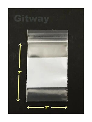 1000 2" X 3" Small White Block Writeable Resealable Zipper Top Plastic Bags 4mil - Image 1 of 4