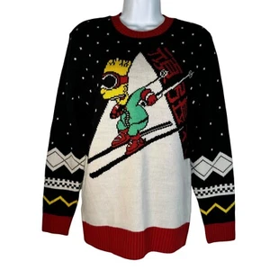 Junk Food Bart Simpson Skiing Christmas Sweater Snow Pop Culture Cartoon Small - Picture 1 of 6