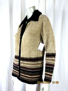CABIN CREEK SZ P/M NWT Acrylic/Rayon Neutral Combo Zippered Cardigan Sweater - Picture 1 of 12