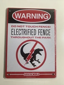 Jurassic World ELECTRIFIED FENCE RAPTOR WARNING Metal Tin 8 X 6" SIGN Loot Crate - Picture 1 of 2