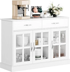 FOTOSOK Sideboard Buffet Cabinet with Glass Doors, Buffet Sideboard Kitchen with - Picture 1 of 1