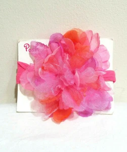 Kids Kapers Girls Organza Peony Flower Pink Orange & Lavender Headband Fancy - Picture 1 of 1