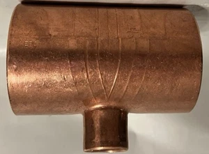 Elkhart 3" x 3" x 1" CxCxC Reducing Copper Tee Sweat Copper Fittings - Picture 1 of 2