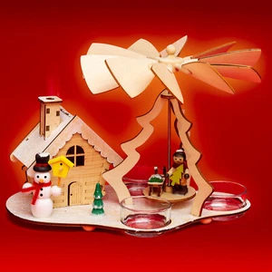 SIKORA P30-3 2-in-1 Holz Teelicht Weihnachtspyramide mit Räucherhaus Schneemann - Bild 1 von 3