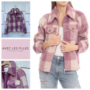 NWT Avec Les Filles Purple Plaid Zip Front Cropped Shacket Soft Cozy Size M  - Picture 1 of 9