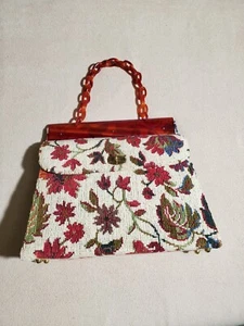 Borsa tote bag arazzo stile art deco vintage, manico catena lucite. - Foto 1 di 16