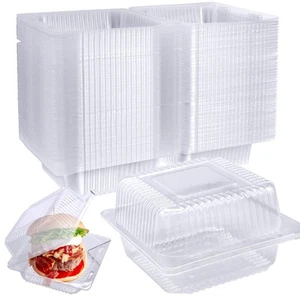 100 Pcs Clear Hinged Plastic Containers with Lids,Individual Cake Slice Conta... - Picture 1 of 7