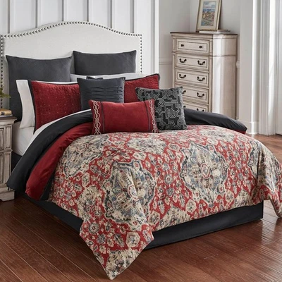 Riverbrook Home 100% Polyester Comforter Set, King, Sadler - Red/Gray, 10 Pie... - Image 1 of 4