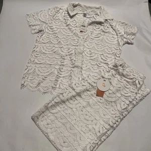 PQ Swim Water Lily Lace Button Top & Lace Pants Set Swimsuit Cover-Up Size XS/S - Picture 1 of 23