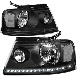 Fit 04-08 Ford F150 Lincoln Mark LT Black Housing Clear Side LED DRL Headlights - Picture 1 of 10