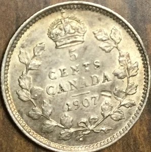 1907 CANADA SILVER 5 CENTS COIN - Picture 1 of 2
