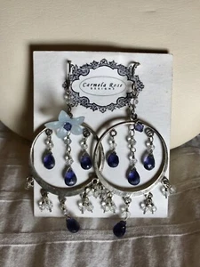 925 Sterling Silver Aquamarine, Swarovski, Lolita Dainty Chandelier Earrings - Picture 1 of 9