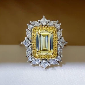 Anillo de compromiso de citrino amarillo de corte esmeralda de 4 quilates enchapado en oro blanco de 14 K - Imagen 1 de 13