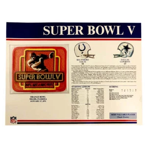 1971 NFL Super Bowl V Logo Willabee & Ward Patch (Baltimore Colts vs. Dallas Cow - Picture 1 of 2