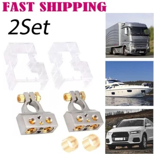 2Set Car Battery Terminals Clamp Post 0/2/4/8 AWG Gauge Positive Negative Ports - Picture 1 of 9