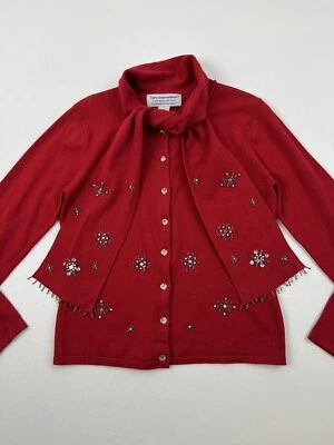 De Colección Tiara Intl Talla M Mujer Cárdigan Suéter con Bufanda Rojo Adornado Navidad Foto 1 de 4