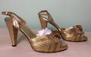 Bruno Giordano Gold Slingback Heels Size 40 (US 10) – Made in Italy. Never Worn - Picture 1 of 13