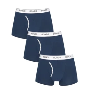 3 x Mens Bonds Guyfront Trunks Underwear Undies Navy/White - Picture 1 of 4