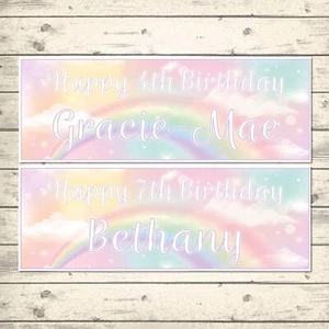 2 PERSONALISED 800mm x 297mm RAINBOW BIRTHDAY BANNERS - DESIGN 3 - ANY NAME/AGE - Picture 1 of 1