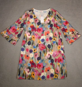 Romantic Floral Print V-neck 3/4 Sleeve Mini Dress Womens Medium - Picture 1 of 8