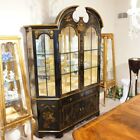 Chinoiserie Breakfront China Cabinet in Mahogany Black with LED lights