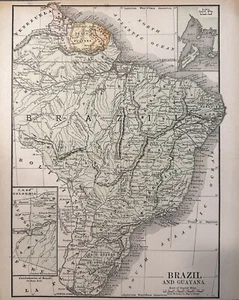 1891 Brazil and Guayana [Guyana] Original Map, Color Lithograph - Picture 1 of 2