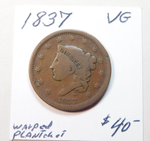 1837 V. GOOD CHOCOLATE BROWN 185-YEAR-OLD LARGE CENT - BOLD DATE ⭐⭐ Cover
