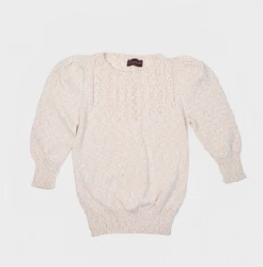 Vintage Keren Sweater Womens S Cable Knit Lace Puff Sleeve Boho Granny USA Made - Picture 1 of 6
