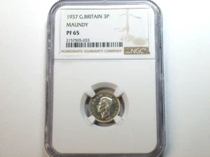 Silver 1937 Great Britain 3 Pence Maundy KM#850 NGC PROOF-65 SN6507 - Picture 1 of 4