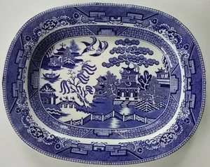 1869 Staffordshire Hulse & Adderley Blue Willow Platter 15" x 12" Deep Earthenwa - Picture 1 of 1