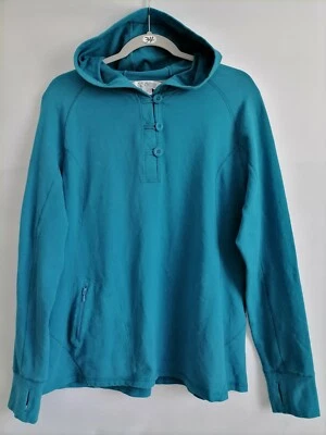 Pulôver com capuz Guide Series feminino azul-petróleo 1/4 botão para cima elegante tamanho grande - Imagem 1 de 4