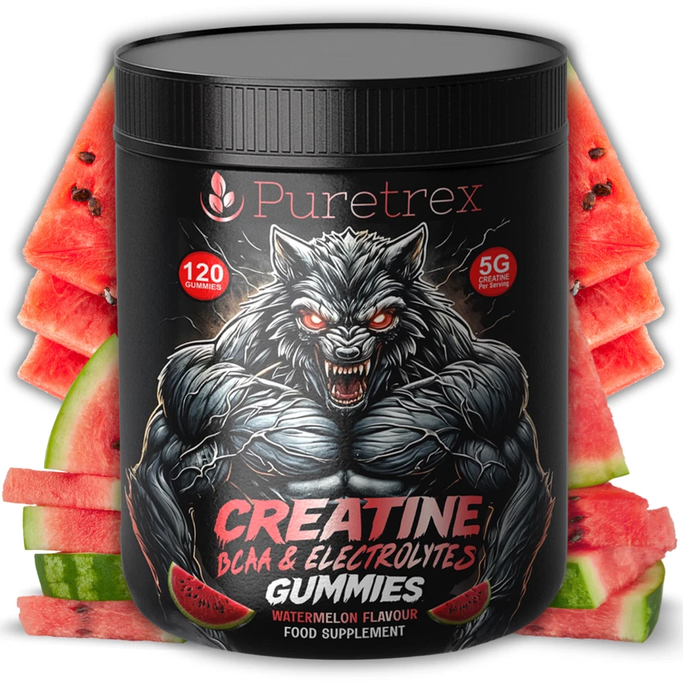 PURETREX Creatine Gummies 5000mg with BCAA & Electrolytes 5G Watermelon Flavour 120 Count