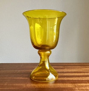 AS IS Vintage Blenko Glass 5713 Chalice Vase in Gold Yellow 1957 Wayne Husted - Picture 1 of 11
