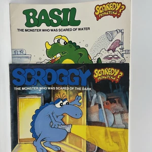 Basil and Scroggy 2x Books Signed by Michael Salmon Scaredy Monster 1989 Vintage - Picture 1 of 19