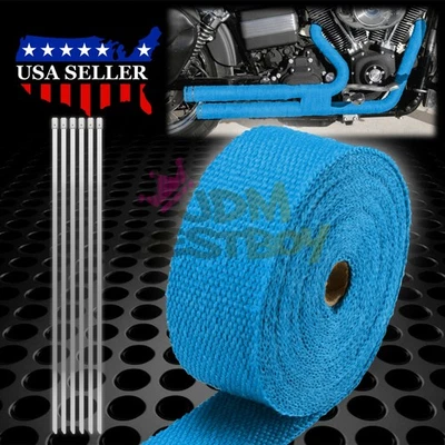 Tubo de escape azul aislamiento térmico envoltura térmica cabezal motocicleta 2"x50' Foto 1 de 4