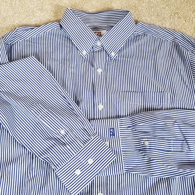 Camisa Cutter & Buck Para Hombre Grande Azul Blanco Rayas Manga Larga Foto 1 de 4