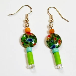 Pendientes colgantes Millefiori florales coloridos hechos a mano con cuentas - Imagen 1 de 3