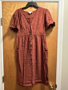 Vestido midi para mujer con cuello en V botón delantero óxido grande largas tiradas pequeño boho - Imagen 1 de 4