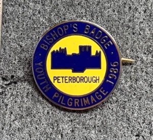 VINTAGE BISHOP’S BADGE YOUTH PILGRIMAGE 1986 PETERBOROUGH ENAMEL PIN BADGE - Picture 1 of 3