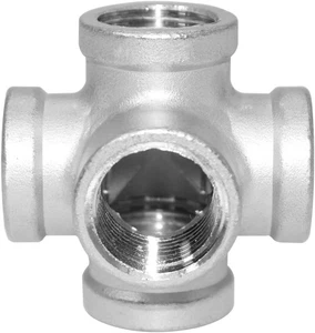 Conector de tubo de montaje de tubería hembra cruzada de salida de 5 vías de acero inoxidable de 1/2 pulgada - Imagen 1 de 12